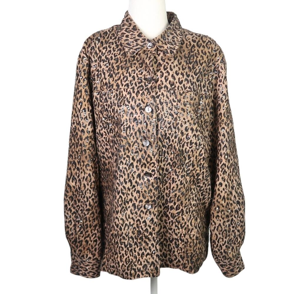 Vintage 90s Chico's brown and black leopard sequin jacket Large